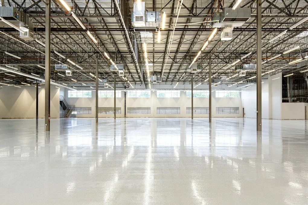 Warehouse interior with high-bay racking